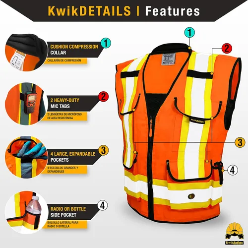 Vista 4 de KwikSafety GODFATHER - Chaleco de seguridad clase 2 [naranja, mediano] + paquete de casco de ala completa TORTOISE
