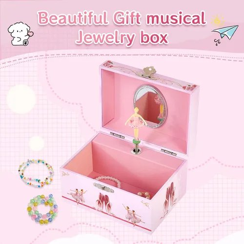 Vista 3 de Joyero musical de bailarina con bailarina giratoria para niñas, juguetes para niños, caja de música, para edades de 3 a 10 años, regalos