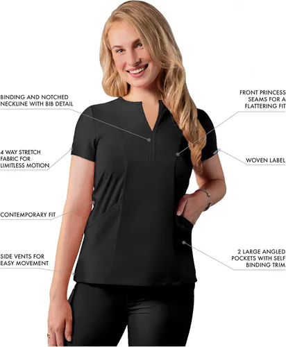 Vista 2 de Adar - Ropa quirúrgica Addition para mujer, blusa médica con cuello en V y muescas