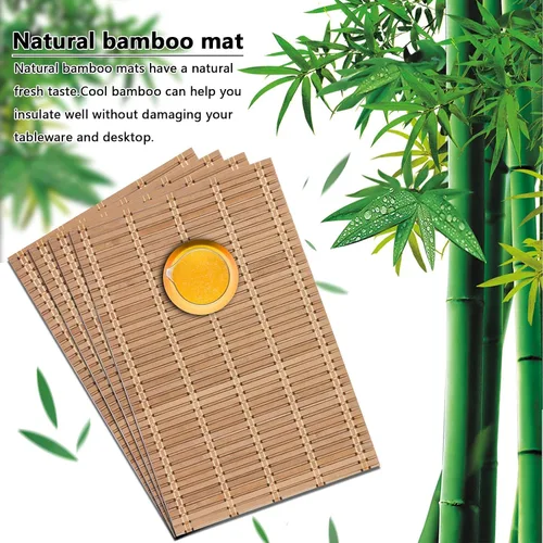 Vista 3 de NETEHA Juego de 4 manteles individuales de bambú natural, cuadrados de madera, adecuados para manteles individuales de bambú antideslizantes