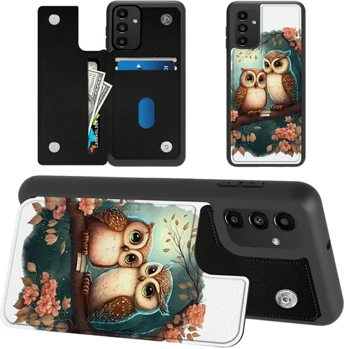 Vista 9 de Funda tipo cartera para Samsung Galaxy A14 5G con tarjetero y bloqueo RFID, piel sintética suave, función atril, cierre magnético, funda delgada