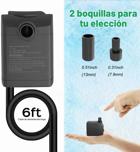 Vista 5 de Knifel Bomba sumergible de 200 GPH ultra silenciosa con protección contra sobrecalentamiento, elevación de 5.2 pies de alto para fuentes