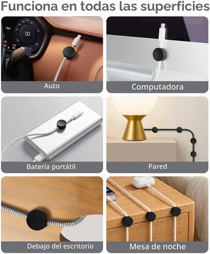 Vista 6 de Maveek Soporte magnético para cables, 5 clips para cables de escritorio 5 negro