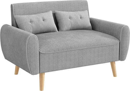 Vista 8 de JAMFLY Sofá biplaza pequeño de 47 pulgadas, sofá compacto de 2 asientos con patas cónicas, muebles tapizados gris claro, marco de madera maciza