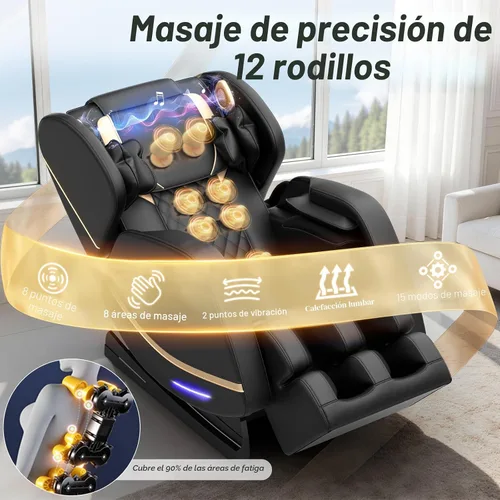 Vista 5 de Megashock SL Track 2026 Silla de masaje de cuerpo completo, silla de masaje de gravedad cero con calor trasero, 12 rodillos fijos, masaje de pies
