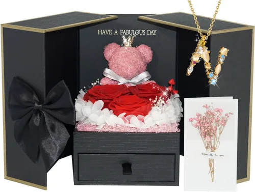 Vista 11 de ADDWel Regalos de Rosas Preservadas para Novia - Lindo Regalo de Oso de Rosas Eternas para Mamá Mujeres, Regalos de Cumpleaños para Novia - Caja
