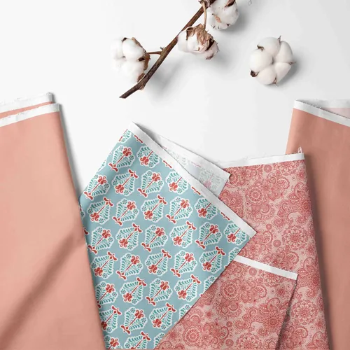 Vista 2 de Bacati - Funda acolchada para cambiador con estampado floral de cachemira (aguamarina/coral floreta)
