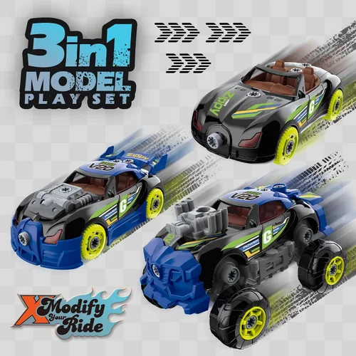 Vista 3 de Pup Go 3 en 1 Coche de Construcción para Niños de 3 años en adelante, Coche para Desmontar con Taladro Eléctrico, Camión de Juguete de Construcción