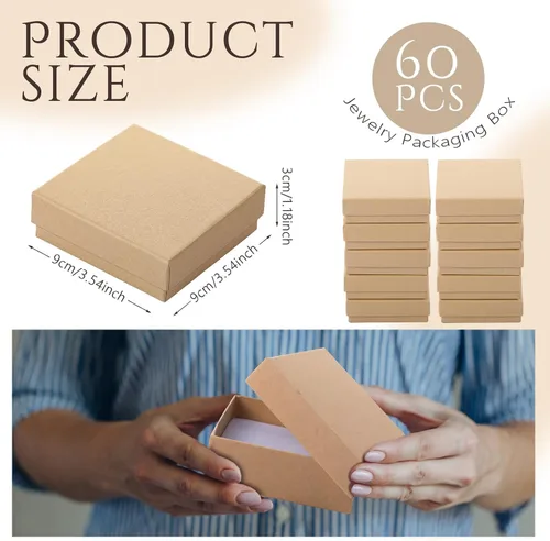 Vista 2 de Tenceur 60 cajas de regalo de joyería de 3.5 x 3.5 x 1 pulgadas, cajas de joyería de cartón, pequeñas cajas de regalo para joyas, aretes, collares