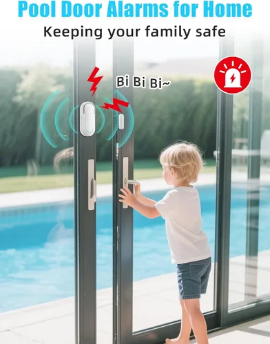 Vista 5 de Alarmas de puerta Sanjie para seguridad de niños/seguridad en el hogar/demencia, alarma de puerta de piscina inalámbrica, 4 modos de funcionamiento
