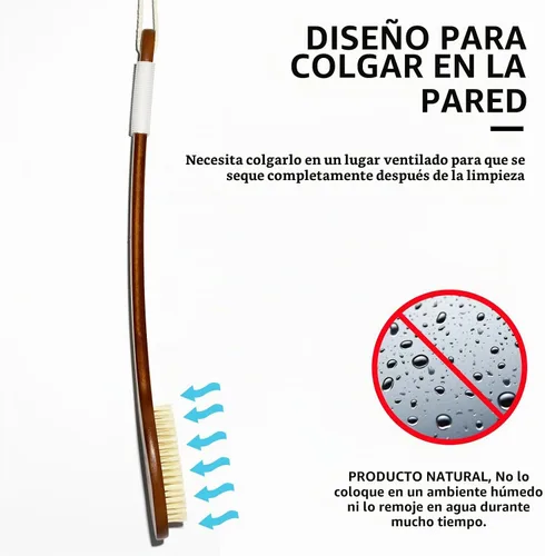 Vista 6 de ICANdOIT - Cepillo de baño de mango largo antideslizante de cerdas de jabalí natural de 17.71 pulgadas, limpiador de ducha con mango doblado
