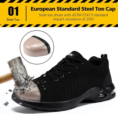 Vista 2 de Tinefiy Steel Toe Shoes for Women Lightweight Safety Shoes Air Cushion Comfortable Slip Resistant Indestructible Womens Puncture Proof Work Sneakers