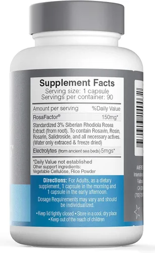 Vista 2 de Cápsulas Rosavin Plus® con electrolitos de rhodiola rosea siberiana, 90 cápsulas V de 0.005 oz