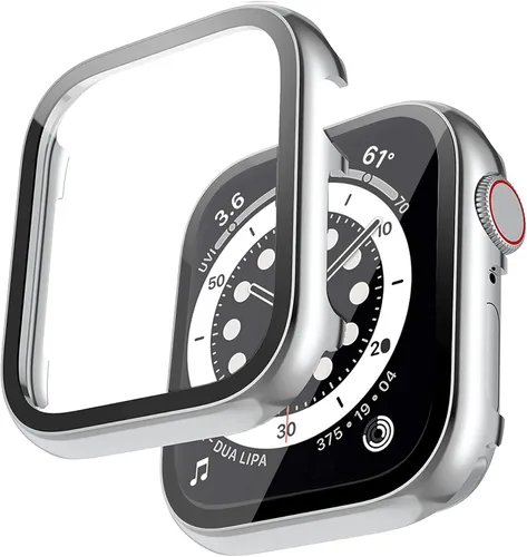 Vista 9 de Miimall Funda de metal compatible con Apple Watch de 1.496 pulgadas, protector de pantalla de vidrio templado, sensible al tacto, antiarañazos, a