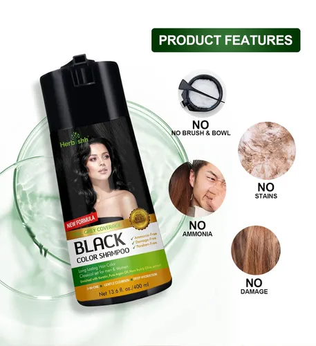 Vista 6 de Herbishh Champú de color para cabello gris – Fórmula enriquecida con queratina y flor de forro polar tubérculo – Cobertura total de canas, fácil