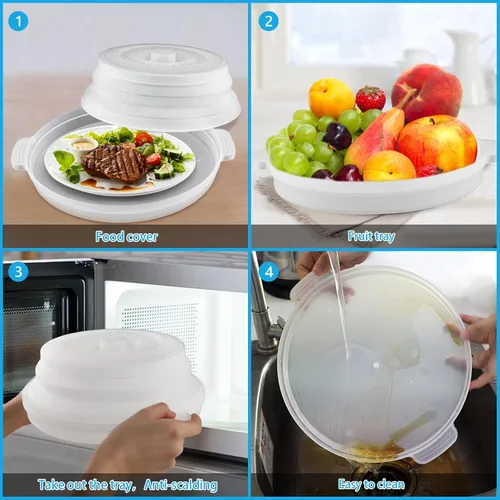 Vista 6 de Juego de 2 cubiertas para salpicaduras de microondas con bandeja de platos, cubierta de microondas para alimentos sin BPA, tapa de 10.6 pulgadas