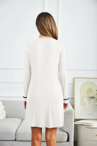 Vista 5 de Ekouaer Camisón largo con cuello en V para mujer, camisón con botones