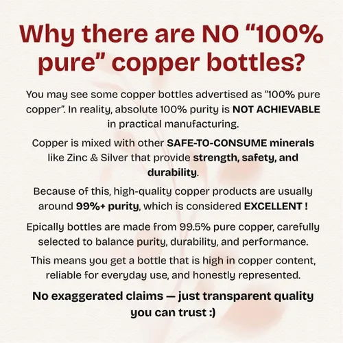 Vista 3 de Botella de agua de cobre puro 99.5% (32 onzas), probada con plomo, sin BPA, 2 juntas de silicona adicionales, resistente a abolladuras gruesas, a