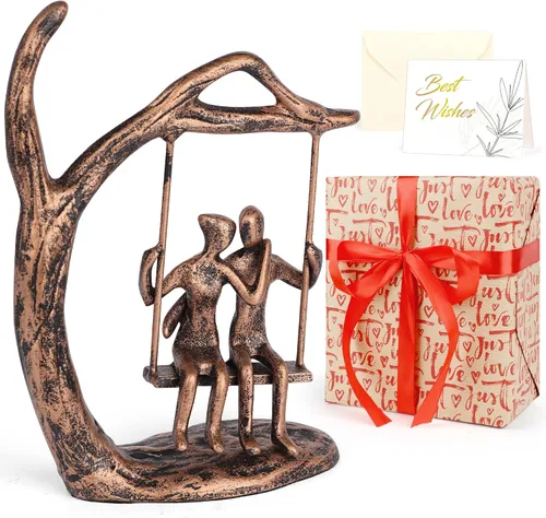 Vista 15 de Kresecioo Estatua Romántica de Pareja y Bicicleta Genial, Escultura de Hierro Fundido para Decoración, Regalos de Amor para Aniversario de Boda