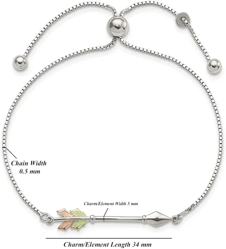 Vista 3 de Pulsera ajustable de plata de ley de oro de 12 quilates con flecha, joyería fina para mujer, Metal, Gema