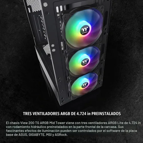 Vista 3 de Thermaltake View 200 TG ARGB Motherboard Sync ATX Caja de computadora de torre media de vidrio templado con ventilador ARGB frontal de 0.118 x 4.724