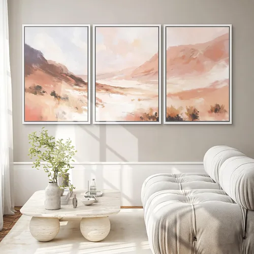 Vista 363 de SIGNWIN Lienzo enmarcado para pared, juego de arte pastel con cadena montañosa, bosque, niebla, naturaleza silvestre, ilustraciones modernas, arte