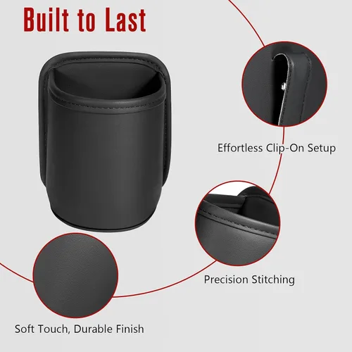 Vista 7 de Organizador de cuero para tazas de automóvil (paquete de 2) Portavasos con clip antideslizante para asiento trasero, puerta lateral del automóvil