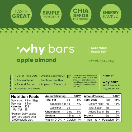 Vista 2 de Barras de proteínas, almendra de manzana, barras de 2.04 onzas (paquete de 12 barras de proteínas) – Barra de proteínas, superalimento, sin gluten