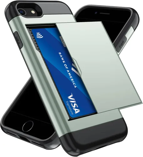 Vista 58 de Qinmay Funda compatible con iPhone 7 Plus/8 Plus con tarjetero, doble capa a prueba de golpes, funda protectora resistente con ranura oculta Negro