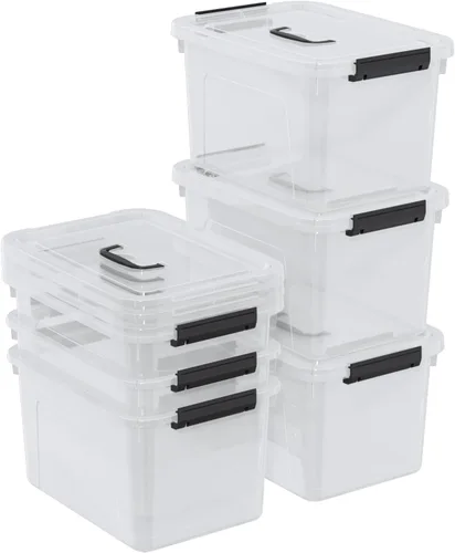 Vista 2 de Juego de 6 cajas transparentes con asas (10 litros)