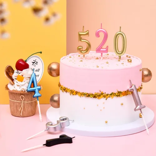 Vista 5 de PHD CAKE 10 piezas de velas numerales rosas de cumpleaños, velas numerales de pastel con números del 0 al 9, decoración de pastel brillante
