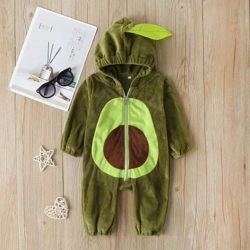 Vista 2 de Lindo disfraz de aguacate de halloween unisex para bebés y niños pequeños, disfraces de terciopelo