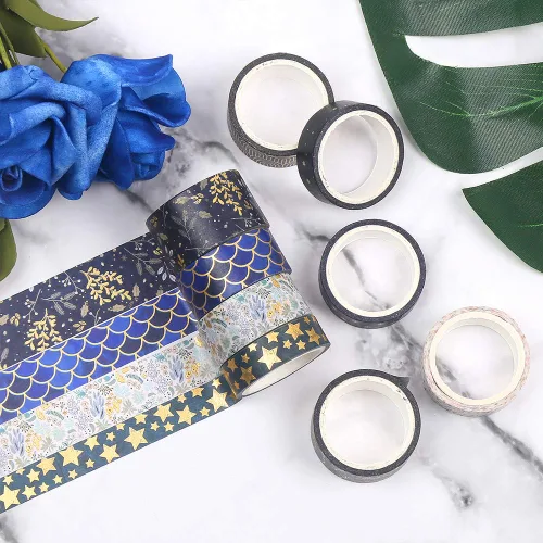 Vista 5 de CCINEE Cinta Washi de lámina dorada negra, cintas de enmascarar decorativas florales para diario de viñetas, álbumes de recortes, planificador