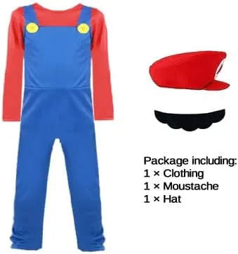 Vista 6 de VISVIC Super Costume Brothers - Disfraz de cosplay con sombrero de bigote para hombres, mujeres, adultos, niños y adolescentes