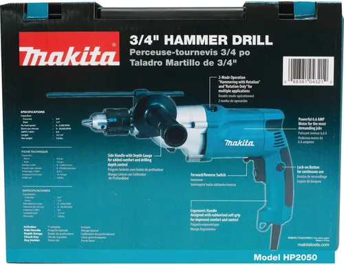 Vista 6 de Makita HP2050-R - Taladro martillo con estuche de 6.6 amperios y 3/4 pulgadas (renovado)