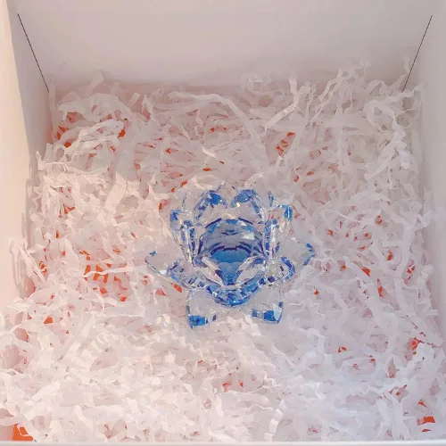 Vista 9 de Loto de cristal transparente, flor de cristal brillante con caja de regalo, reflejo de tono, purpurina, paz, pureza, buena fortuna, sabiduría