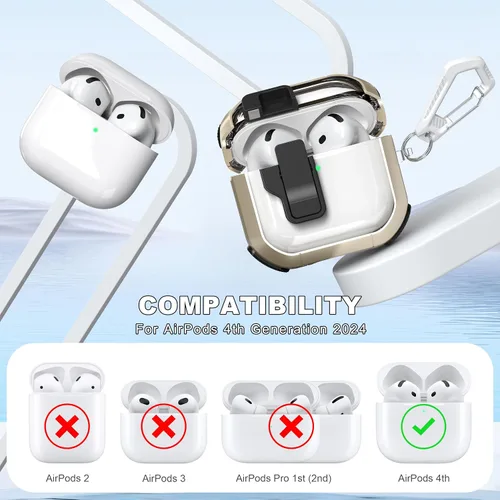 Vista 4 de Funda para AirPods de 4ª Generación, Diseño Transparente con Tapa Emergente Automática, Incluye Herramienta de Limpieza, Duradera y Resistente a