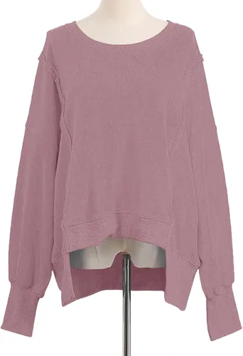 Vista 5 de Blusas y camisas con botones, sudadera de gran tamaño con cuello redondo y color liso, con abertura lateral, manga larga
