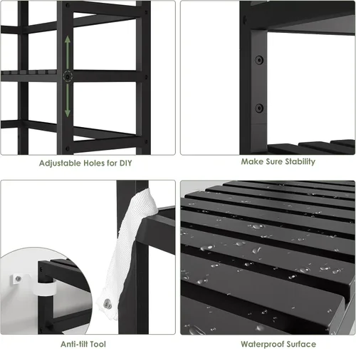 Vista 5 de Bamjoy Estante de bambú, estantería de 6 niveles, estantes de almacenamiento ajustables, estante alto para plantas, estante de almacenamiento