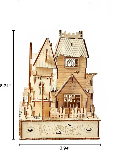 Vista 10 de Rompecabezas de madera 3D para Halloween, incluye tira de luz, rompecabezas y rompecabezas para Halloween/cumpleaños, regalos para adultos