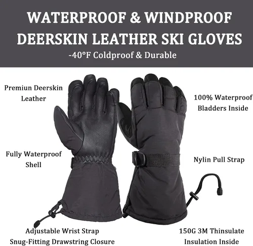 Vista 3 de SKYDEER Waterproof and Windproof Genuine Deerskin Leather Ski Gloves with 150g 3M Thinsulate Insulation (SD8648T)