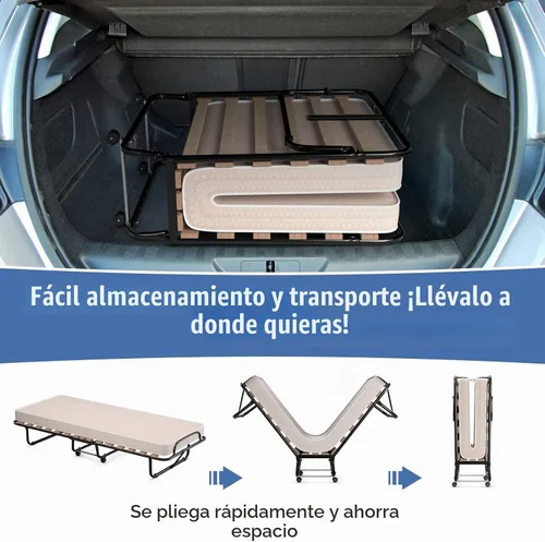 Vista 6 de Giantex Cama plegable con colchón para adultos, camas de invitados plegables con colchón de espuma viscoelástica y marco de metal, fabricada