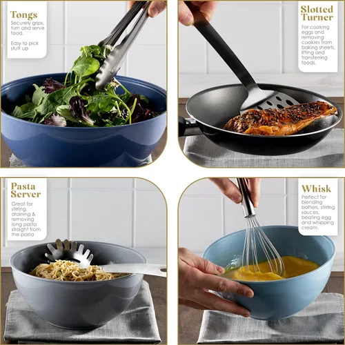 Vista 4 de Bartnelli Juego de utensilios de cocina de 11 piezas con soporte, utensilios de cocina antiadherentes de acero inoxidable con mango resistente al
