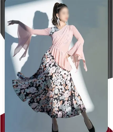 Vista 3 de LLAMN - Disfraces de baile de flora de malla, manga larga, vestido de baile de tango Foxtrot (color D, talla código M)