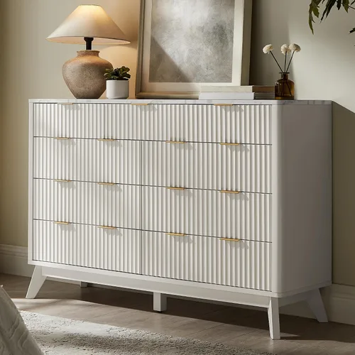 Vista 22 de T4TREAM Cómoda acanalada de 3 cajones de 32 pulgadas para dormitorio, aliso Aliso Oscuro