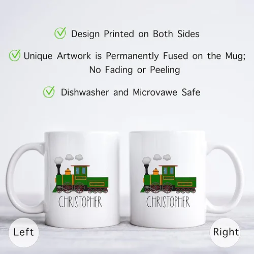 Vista 2 de Taza Personalizada para Niños, Niños, Niñas Taza Personalizada de Chocolate Caliente, Cacao, Café y Té Regalo de Cumpleaños con Nombre D11 - Tren