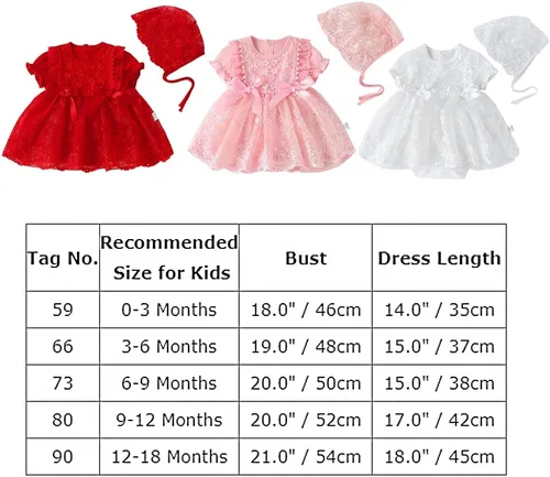 Vista 3 de Vestido de bautizo suave para bebé recién nacido, para Navidad, cumpleaños, Navidad, cumpleaños, con estampado de flores, con gorro