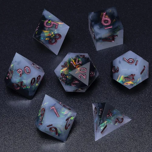 Vista 8 de Mini Planet RPG DND - Juego de mesa poliédrico de resina de borde afilado de Dungeons and Dragons, hecho a mano, 7 piezas (dinosaurio 3D)
