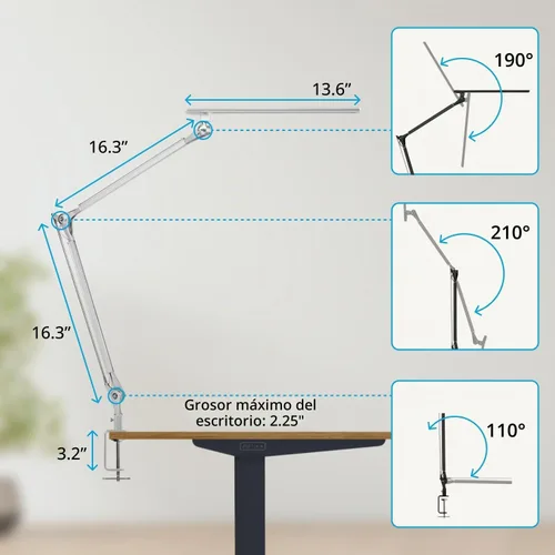 Vista 4 de UPLIFT DESK Lámpara de escritorio LED E7 con abrazadera, 3 modos de color ajustables, luz de arquitecto negra regulable para escritorio de pie