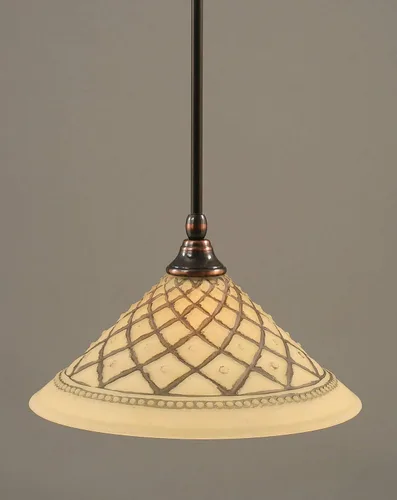 Vista 121 de Toltec Lighting Tallo Colgado Mini colgante, acabado de cobre negro, 3.5" cuadrado humo burbuja vidrio